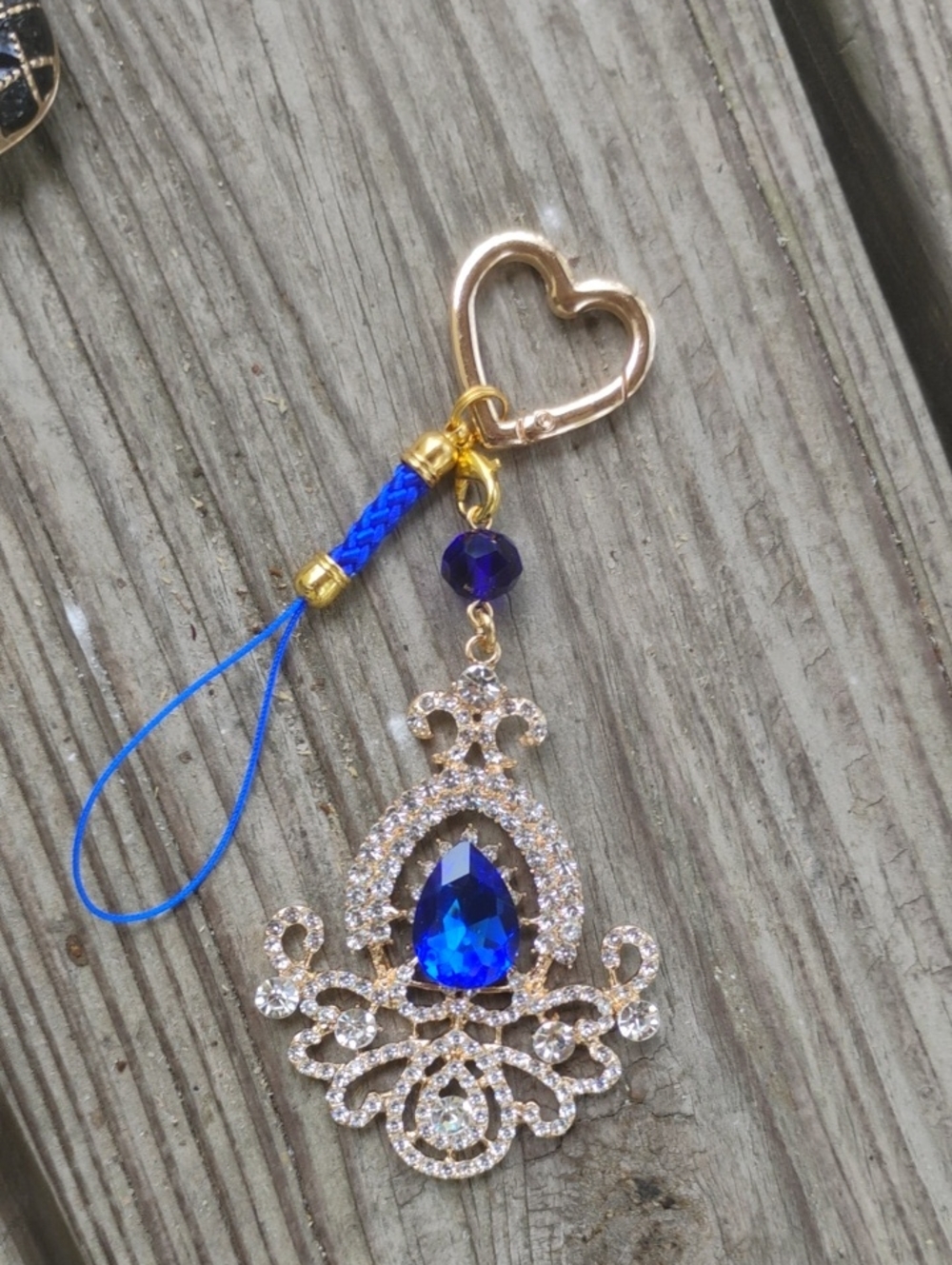 Handmade Blue art Deco rhinestone bag charm keychain